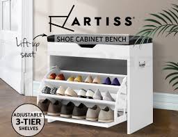 Bergen shoe cabinet grey in stock. Artiss Shoe Cabinet Bench Shoes Organiser Storage Rack Cupboard White 15 Pairs 9355720077445 Ebay