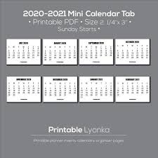 2020 2021 Mini Calendar Card Size 2 1 4 X Etsy In 2020 Mini Calendars Calendar Printables Bullet Journal Ideas Pages
