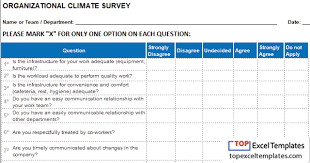 Questionnaire compendia, available in excel format, . Organizational Climate Questionnaire Excel Employee Satisfaction Survey Sample