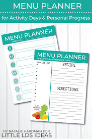 Menu Planner For Activity Days And Personal Progress
