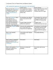 Comparison Chart For Henry And Obama Doc Comparison Chart