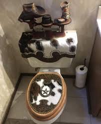You can find many styles that have matching patterns for towels, shower curtains and bath rugs. Western Decor Cowhide Leather Bathroom Toilet Tank Cover Signature Cowboy Western Decor