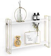 Amazon Com J Jackcube Design White And Gold Floating Shelf 2 Tier Wall Mount Shelves For Moder Wall Mounted Shelves Wall Mounted Wood Shelves Mounted Shelves