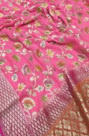 Pink Handloom Banarasi Khaddi Georgette Brush Dyed Saree Saree Designersarees Handloomsarees Weddingsarees Tradi Banarasi Sarees Banarsi Saree Handloom Saree