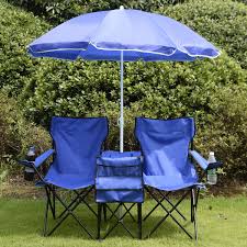 Portable Folding Picnic Double Chair With Umbrella In 2020 Blue Outdoor Furniture Picnic Chairs Camping Table