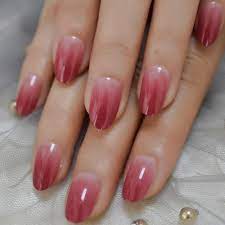 Lightcoral Ombre Artificial False Nails Sleek Uv Gel Acrylic Nail Oval Medium Color Tips In 2020 Gel Acrylic Nails Red Nails Fake Nails