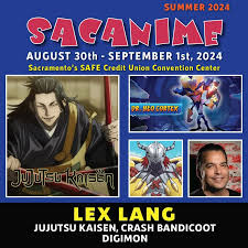 We have added Lex Lang to SacAnime Summer! @lexlang is a veteran voice  actor with an extensive background in Anime, Animation, deo Games, TV, and  Blockbuster films (over 450 credits and 26