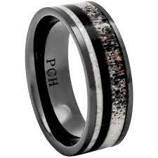 Men S Deer Antler Ring In Black Ceramic With Ebony Wood Inlay 8mm Comfort Fit Wedding Band Mens Deer Antler Ring Antler Ring Deer Antler Ring