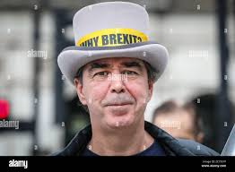 Smiling Steve Bray, stop brexit activist, campaigner, outside the media  enclosure, westminster, london, uk Stock Photo