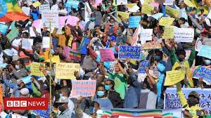 This unilateral ceasefire declaration starts from today june 28, 2021 and will stay until the farming season ends, the federal government said in a. Ethiopia S Tigray Conflict Tens Of Thousands Attend Anti Us Rally Bbc News