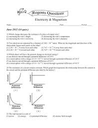 Regents Questions Electricity Magnetism