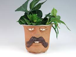 1988 Moustache Man Leishman Pottery Face Planter