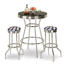 Bar stool, swivel, black/white cushion, checkered flag logo, black steel legs, each. 3 Piece Chrome Bar Table Set With 2 Chrome Finish Checkered Flag Fabric Seat Barstools The Furniture Cove