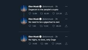 Elon musk's tweets keep sending the coin higher, even after he cautioned that his dogecoin tweets are meant to be jokes. Bar 5ezhfhdcnm