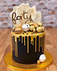 Birthday Black And Gold Cake Ideas Black Gold 40th Birthday Drip Cake Birthday Drip Cake Black And Gold Birthday Cake Birthday Cake Decorating