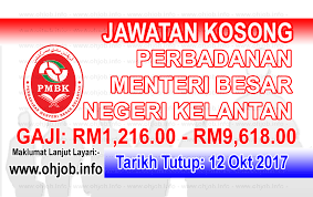 Portal jawatan kosong terkini ingin berkongsi maklumat peluang pekerjaan di jabatan kesihatan negeri kelantan yang kini dibuka untuk semua. Jawatan Kosong Pmbk Perbadanan Menteri Besar Kelantan 14 Oktober 2017 Jawatan Kosong Kerajaan Swasta Terkini Malaysia 2021 2022