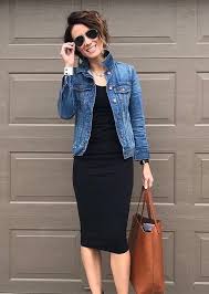 Black And Blue Denim Jacket Pin By Geraldine Hunt On Outfits Casual In 2020 Black Dress Outfit Casual Denim Jacket With Dress Fashion