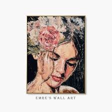 Dark Woman Portrait Oil Painting, Female Art Print Download, Elegant Lady  Poster, DIGITAL Wall Print Over the Bed, PRINTABLE Cottagecore