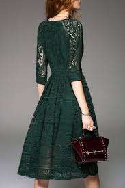 Sweetsmile Blackish Green Knee Length Lace Dress Knee Length Dresses At Dezzal Knee Length Lace Dress Green Lace Dresses Fashion