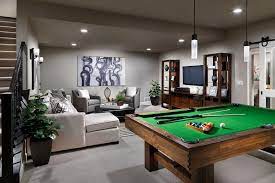 A sectional commands attention, making it the center of the room. Contemporary Gray Game Room With Pool Table Pool Table Room Contemporary Games Game Room Basement
