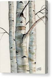 Birch Tree Canvas Art Three Birch Trees Canvas Print Canvas Art By Christopher Shellhammer In 2020 Tree Canvas Christmas Tree Painting Painting