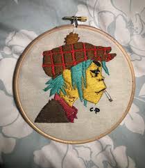 My 10 Hour Hand Embroidery Piece Of 2d From The Demon Days Album Cross Stitch Embroidery Hand Embroidery Embroidery