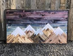 Large Rustic Sunset Five Mountains Wood Wall Art Mountain Wood Wall Art Wood Wall Art Diy Mountain Wood Art