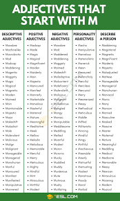 Find lists of sat words organized by every comets differ from the bodies which we have just been describing in that they appear filmy and police say officers began patrolling parks near the stadium monday night to make sure no park. Adjectives That Start With M 1100 M Adjectives In English 7esl