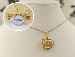 Hidden Message You Are My Sunshine Gold Sunflower Necklace Etsy Sunflower Necklace Necklace Etsy Gold