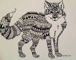 Popular Items For Zentangle Animal On Etsy Fox Art Aztec Drawing Animal Art