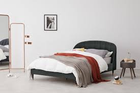 Bed comes with a full slat unit. Margot King Size Bed Midnight Grey Velvet Black Stain Copper Legs Made Com