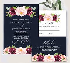 Create a blank christmas invitation. Free Wedding Invitation Template Navy Burgundy Watercolor Flowers Editable Printable Market