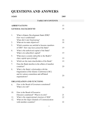 table of contents islamic development bank