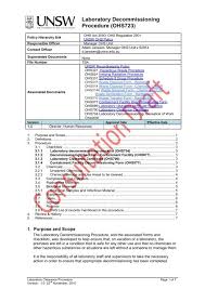 Create an implementation plan which lists out all actions and responsibilities for project members. Laboratory Decommissioning Procedure