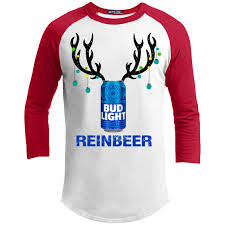 Bud Light Reinbeer Funny Beer Reindeer Christmas Sporty T Shirt Funny Beer Shirts Raglan Sleeve Shirts Mens Christmas Shirts