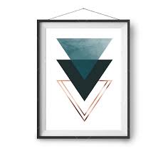 Triangle Art Teal And Copper Print Minimalist Wall Art Etsy Geometric Wall Art Triangle Art Copper Print