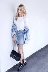 You can also draw the pattern for a skirt on to the shirt if you donot have a skirt already.better to make a paper pattern and keep on the skirt and cut it out. White Crew Neck T Shirt With Light Blue Denim Mini Skirt Outfits 3 Ideas Outfits Lookastic