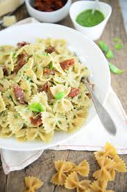 Lumaca rigata pasta provides a perfect complement to the bright flavors and textures of sautéed shrimp and zucchini in this easy dish. Creamy Pesto Pasta With Sun Dried Tomatoes Delallo