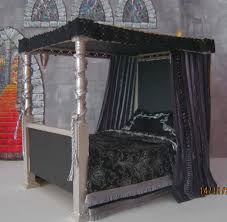 Black 4 Poster Bed Frame Doll S House Gothic Medieval Witch Tudor 4 Poster Bed Dressed New Silver Black Ebay How To Dress A Bed House Doll House