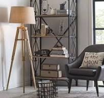 Wood Tripod Floor Lamp With Burlap Shade