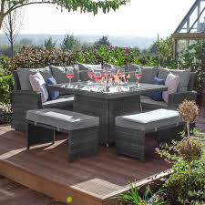 Fire pits tables are primarily used to make starting and keeping a fire easy, but you can also find plenty more that don't sacrifice style. Nova Compact Cambridge Rattan Corner Dining Set With Gas Firepit Table Grey Crownhill