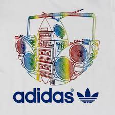 Throw it back to the 80's. Adidas Originals Boom Trefoil Party T Shirt Herren Weiss Bunt Radio Regenbogen S Ebay