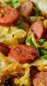 Fried Cabbage And Kielbasa Skillet Great Simple Flavorful Dinner This Stuff Also Makes For Yummy Leftovers Kielbasa Recipes Food Recipes Cabbage Recipes