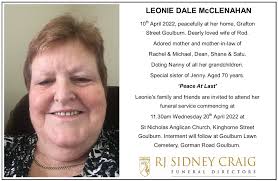 Death and funeral notice: Leonie Dale McClenahan
