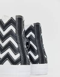 Converse Black And White Zig Zag Chuck Taylor Hi All Star Leather Voltage Trainers Lyst
