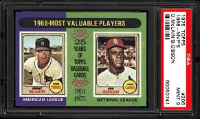 Find prices for 1975 topps baseball card set by viewing historical values tracked on ebay and auction houses. 1975 Topps 1968 Mvps Denny Mclain Bob Gibson Psa Cardfacts