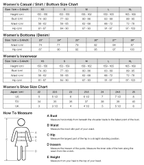 European Conversion Clothes Online Charts Collection