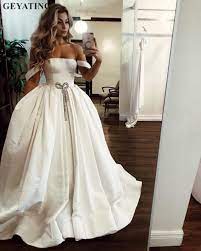 Ball gowns are fitted at the waist with a full skirt which can minimize your waist and disguise hips, buttocks and. Simple Ivory Satin Ball Gown Wedding Dress 2019 Elegant Off The Shoulder Strapless Princess Bridal Gowns Plus Size Bride Dresses Buy At The Price Of 148 00 In Aliexpress Com Imall Com
