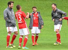 Bayern Munich S Spain Defender Javi Martinez Bayern Munich S Brazilian Defender Rafinha Bayern Munich S Spanish Defender Juan Berna Bayern Sports Jersey Jersey