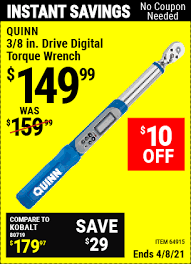 Drive click type torque wrench (item 63882) for $11.99 with coupon code 89613116, valid through june 30, 2020. Quinn 3 8 In Drive Digital Torque Wrench For 149 99 In 2021 Digital Torque Wrench Harbor Freight Tools Torque Wrench